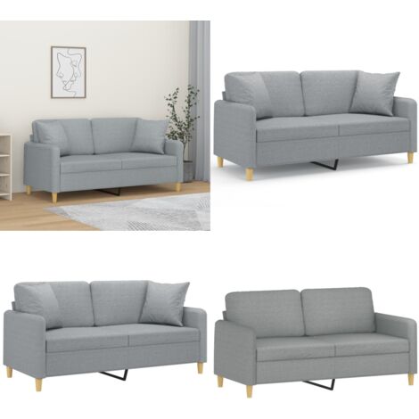 Divano a 2 Posti con Cuscini Grigio Chiaro 140 cm in Tessuto - Cuscini decorativi - Divano moderno