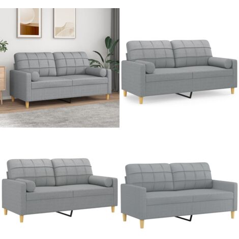 Divano a 2 Posti con Cuscini Grigio Chiaro 140 cm in Tessuto - Cuscino decorativo - Seduta confortevole