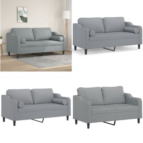 Divano a 2 Posti con Cuscini Grigio Chiaro 140 cm in Tessuto - Cuscino decorativo - Seduta confortevole