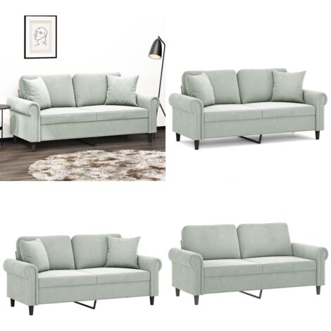 Divano a 2 Posti con Cuscini Grigio Chiaro 140 cm in Velluto - Cuscini decorativi - Velluto
