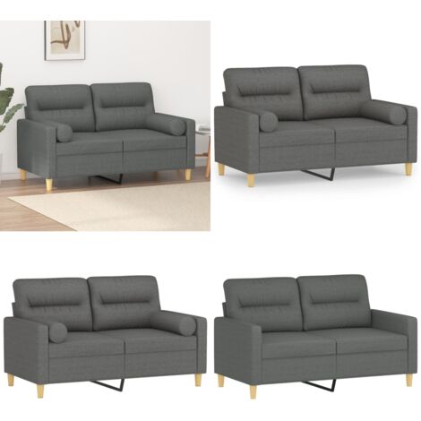 Divano a 2 Posti con Cuscini Grigio Scuro 120 cm in Tessuto - Cuscino decorativo - Divano in tessuto