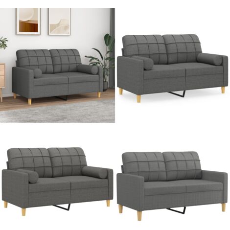 Divano a 2 Posti con Cuscini Grigio Scuro 120 cm in Tessuto - Cuscino decorativo - Divano in tessuto