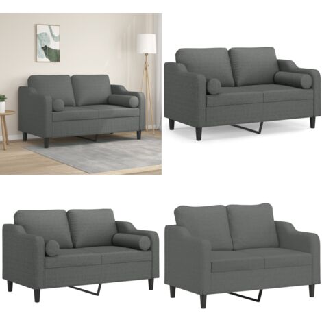 Divano a 2 Posti con Cuscini Grigio Scuro 120 cm in Tessuto - Divano in tessuto - Divano con cuscini