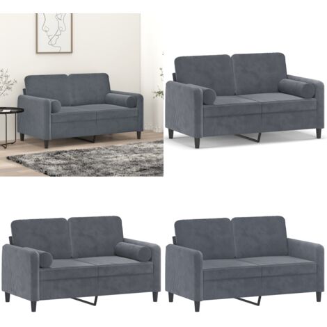 Divano a 2 Posti con Cuscini Grigio Scuro 120 cm in Velluto - Cuscino decorativo - Velluto