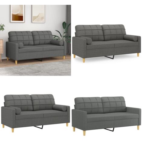 Divano a 2 Posti con Cuscini Grigio Scuro 140 cm in Tessuto - Cuscino decorativo - Divano in tessuto