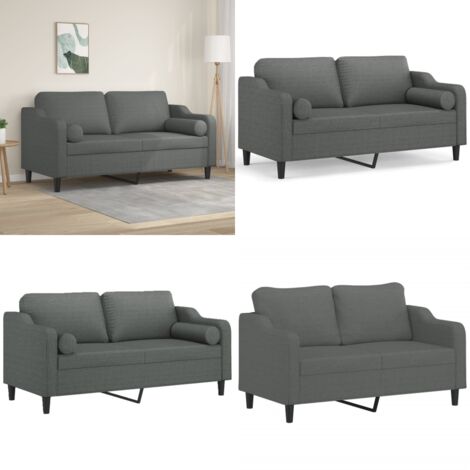 Divano a 2 Posti con Cuscini Grigio Scuro 140 cm in Tessuto - Divano in tessuto - Divano con cuscini