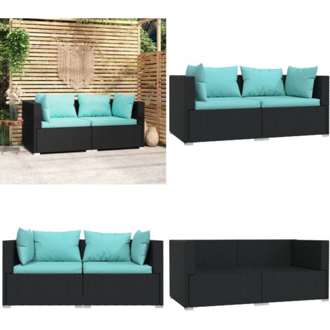 Divano a 2 Posti con Cuscini in Polyrattan Nero - Divano da patio - Divano a 2 posti