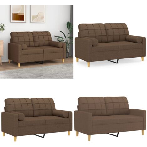 Divano a 2 Posti con Cuscini Marrone 120 cm in Tessuto - Cuscino decorativo - Divano in tessuto