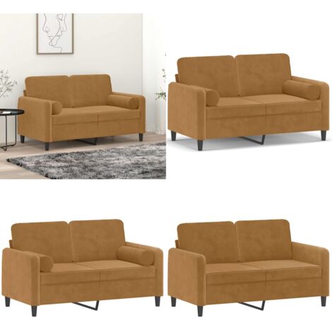Divano a 2 Posti con Cuscini Marrone 120 cm in Velluto - Cuscino decorativo - Velluto