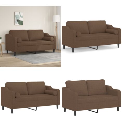 Divano a 2 Posti con Cuscini Marrone 140 cm in Tessuto - Cuscino decorativo - Divano in tessuto