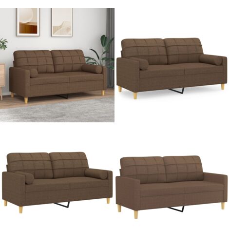 Divano a 2 Posti con Cuscini Marrone 140 cm in Tessuto - Cuscino decorativo - Divano in tessuto