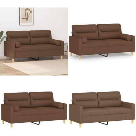 Divano a 2 Posti con Cuscini Marrone 140 cm in Tessuto - Cuscino decorativo - Divano in tessuto