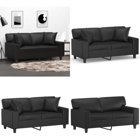 Divano a 2 Posti con Cuscini Nero 120 cm in Similpelle - Cuscini decorativi - Similpelle