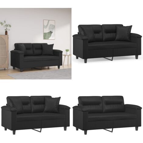 Divano a 2 Posti con Cuscini Nero 120 cm in Similpelle - Cuscini decorativi - Similpelle