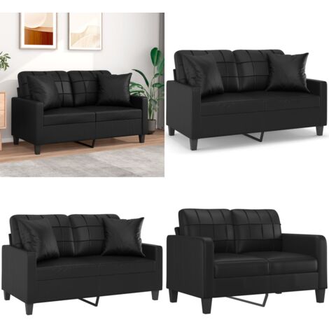 Divano a 2 Posti con Cuscini Nero 120 cm in Similpelle - Cuscini decorativi - Similpelle