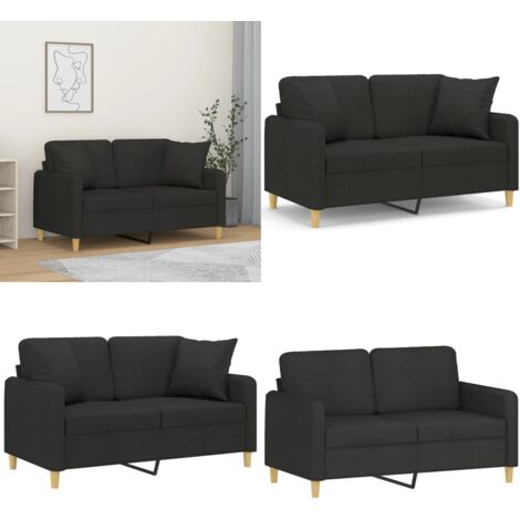 Divano a 2 Posti con Cuscini Nero 120 cm in Tessuto - Cuscini decorativi - Divano in tessuto