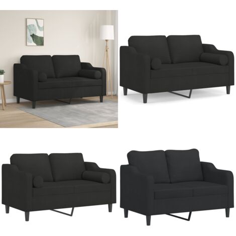 Divano a 2 Posti con Cuscini Nero 120 cm in Tessuto - Cuscino decorativo - Divano in tessuto