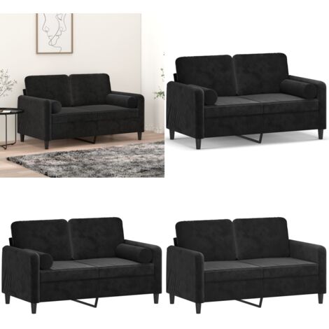 Divano a 2 Posti con Cuscini Nero 120 cm in Velluto - Cuscino decorativo - Velluto