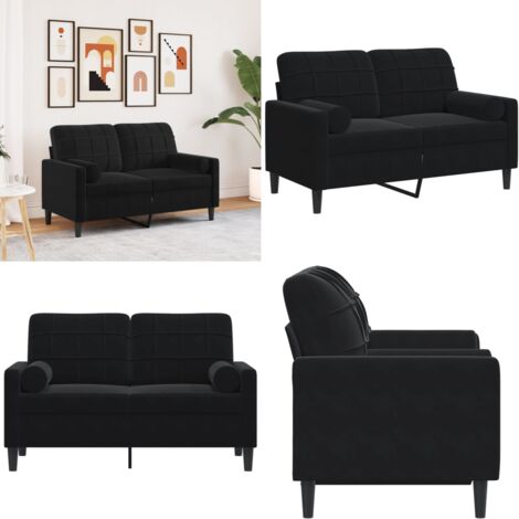 Divano a 2 Posti con Cuscini Nero 120 cm in Velluto - Divano in velluto - Divano con cuscini
