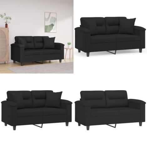 Divano a 2 Posti con Cuscini Nero 120 cm Tessuto Microfibra - Cuscini decorativi - Microfibra