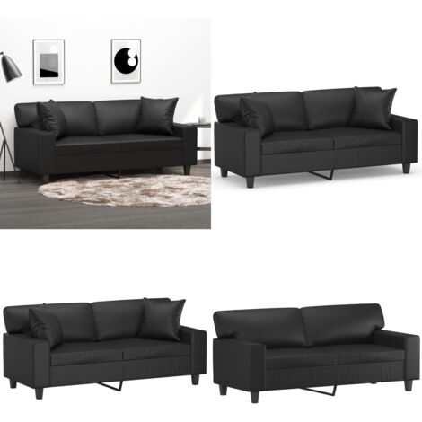 Divano a 2 Posti con Cuscini Nero 140 cm in Similpelle - Cuscini decorativi - Similpelle