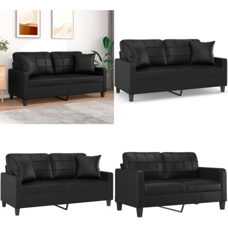 Divano a 2 Posti con Cuscini Nero 140 cm in Similpelle - Divano in similpelle - Divano con cuscini