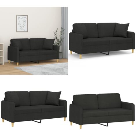 Divano a 2 Posti con Cuscini Nero 140 cm in Tessuto - Cuscini decorativi - Divano in tessuto