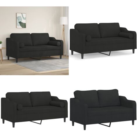 Divano a 2 Posti con Cuscini Nero 140 cm in Tessuto - Cuscino decorativo - Divano in tessuto