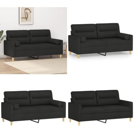 Divano a 2 Posti con Cuscini Nero 140 cm in Tessuto - Divano in tessuto - Divano con cuscini