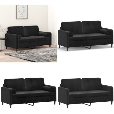 Divano a 2 Posti con Cuscini Nero 140 cm in Velluto - Cuscino decorativo - Velluto