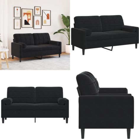 Divano a 2 Posti con Cuscini Nero 140 cm in Velluto - Divano in velluto - Divano con cuscini