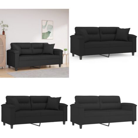Divano a 2 Posti con Cuscini Nero 140 cm Tessuto Microfibra - Cuscini decorativi - Microfibra
