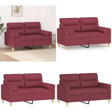 Divano a 2 Posti con Cuscini Rosso Vino 120 cm in Tessuto - Cuscino decorativo - Divano in tessuto