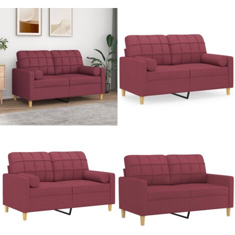 Divano a 2 Posti con Cuscini Rosso Vino 120 cm in Tessuto - Cuscino decorativo - Divano in tessuto