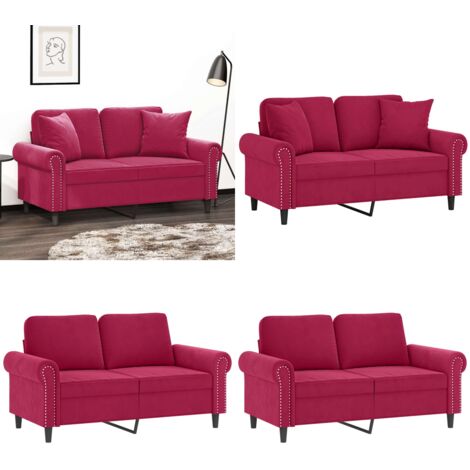 Divano a 2 Posti con Cuscini Rosso Vino 120 cm in Velluto - Cuscini decorativi - Velluto