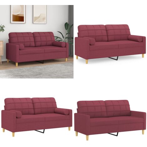 Divano a 2 Posti con Cuscini Rosso Vino 140 cm in Tessuto - Cuscino decorativo - Tessuto