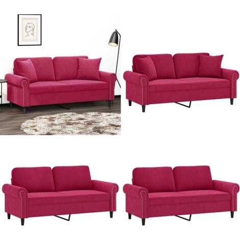 Divano a 2 Posti con Cuscini Rosso Vino 140 cm in Velluto - Cuscini decorativi - Velluto