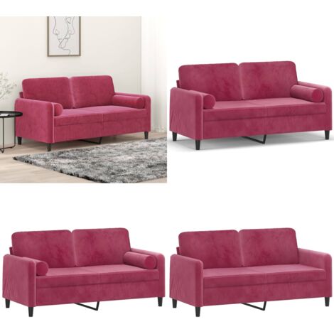 Divano a 2 Posti con Cuscini Rosso Vino 140 cm in Velluto - Cuscino decorativo - Velluto