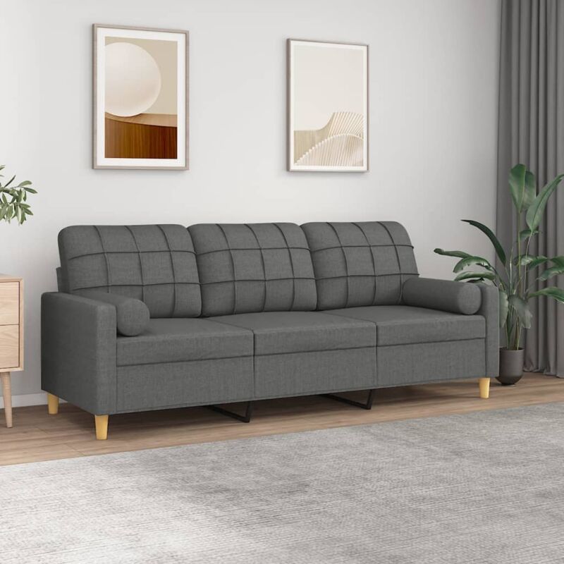 Vidaxl Divano A 3 Posti Con Cuscini Grigio Scuro 180 Cm In Tessuto