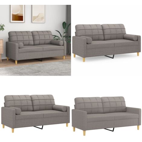 Divano a 2 Posti con Cuscini Tortora 140 cm in Tessuto - Cuscino decorativo - Tessuto