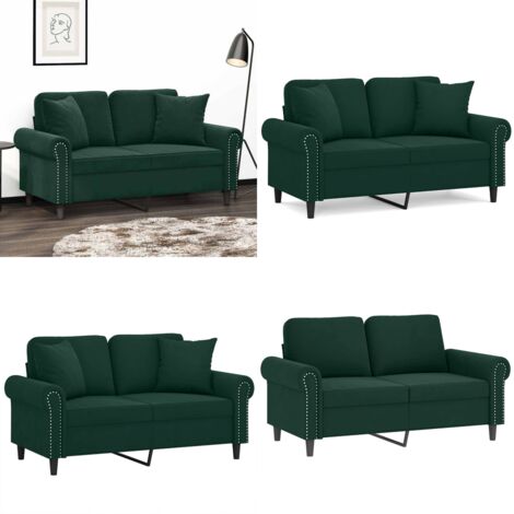 Divano a 2 Posti con Cuscini Verde Scuro 120 cm in Velluto - Cuscini decorativi - Velluto