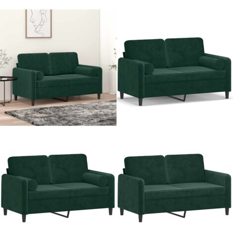 Divano a 2 Posti con Cuscini Verde Scuro 120 cm in Velluto - Cuscino decorativo - Velluto