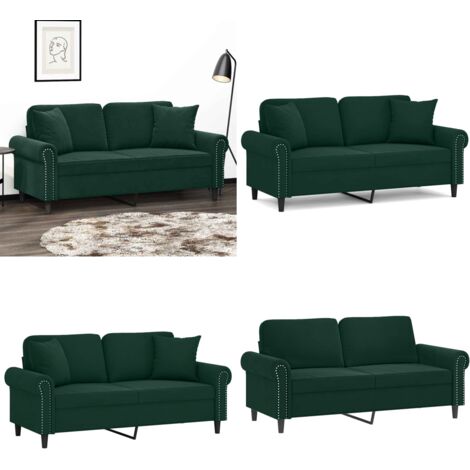 Divano a 2 Posti con Cuscini Verde Scuro 140 cm in Velluto - Cuscini decorativi - Velluto
