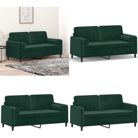 Divano a 2 Posti con Cuscini Verde Scuro 140 cm in Velluto - Cuscino decorativo - Velluto