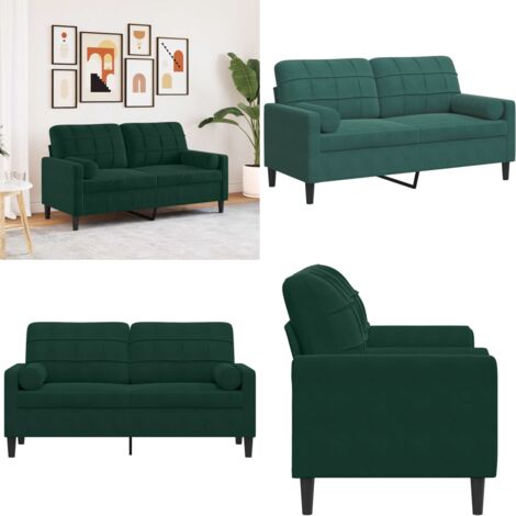 Divano a 2 Posti con Cuscini Verde Scuro 140 cm in Velluto - Divano in velluto - Divano con cuscini