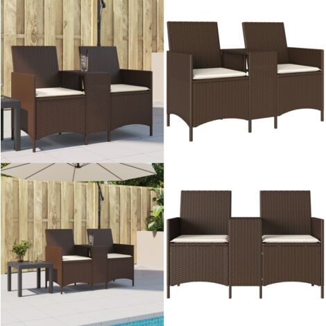 Divano a 2 Posti con Tavolo e Cuscini Marrone in Polyrattan - Divano da esterno con tavolino - Divano in rattan PE
