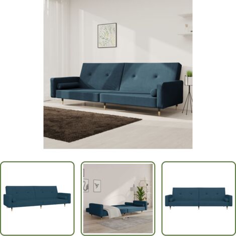 Divano a 2 posti - Divano Letto a 2 Posti con 2 Cuscini Blu in Velluto