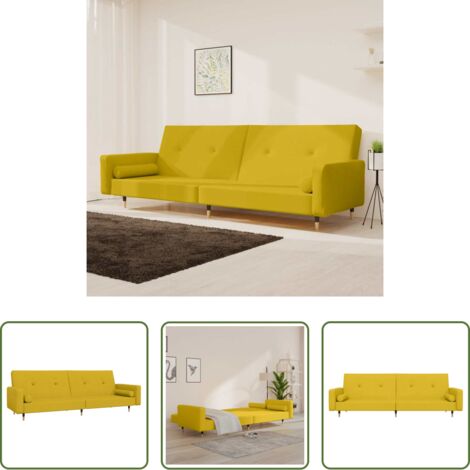 Divano a 2 posti -  Divano Letto a 2 Posti con 2 Cuscini Giallo in Velluto