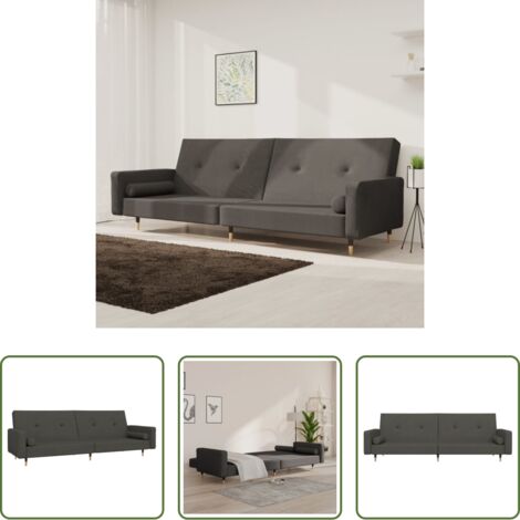 Divano a 2 posti -  Divano Letto a 2 Posti con 2 Cuscini Grigio Scuro in Velluto