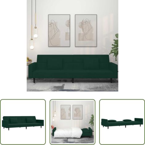 Divano a 2 posti -  Divano Letto a 2 Posti con 2 Cuscini Verde Scuro in Velluto